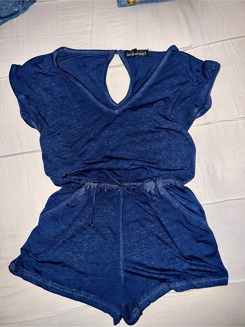 Derek Heart Blue Romper in Small